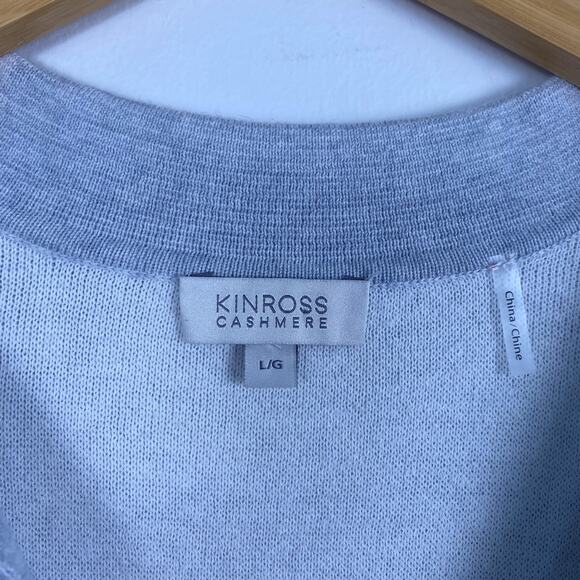 Kinross Cashmere Stripe Split Neck Polo Cotton Blend Large - Picture 3 of 5
